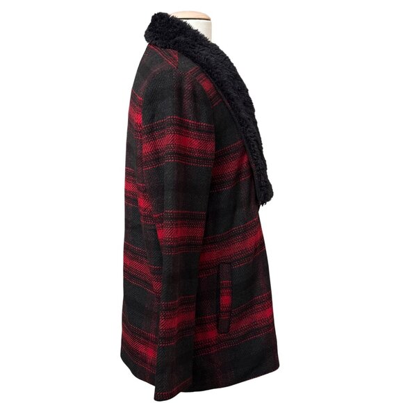 Jack BB Dakoda Rydell Buffalo Wool Blend Plaid Black Red Jacket Faux Collar Med - Picture 6 of 14